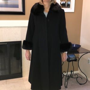 Full length coat with fur trim